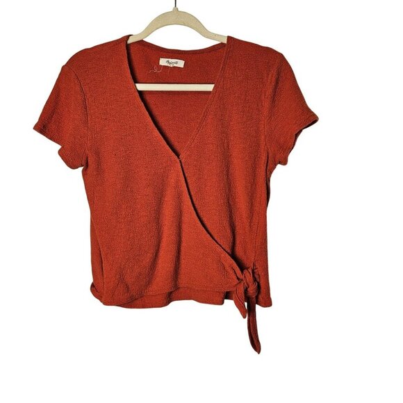 Madewell Womens Rust Orange V-Neck‎ Wrap Top Short Sleeve 100% Cotton Size S - Picture 1 of 11